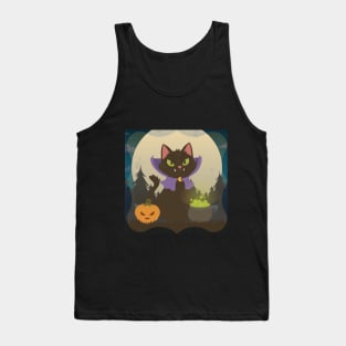 Cat Catoween Dracula Halloween and Pumpkins With Cauldron Tank Top